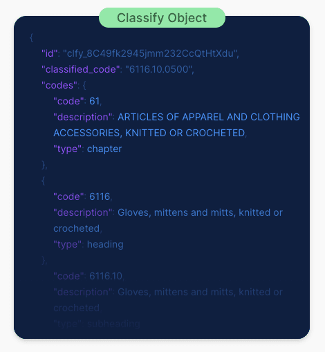 Classify API allows you to update your HS and HTS codes on a constant basis