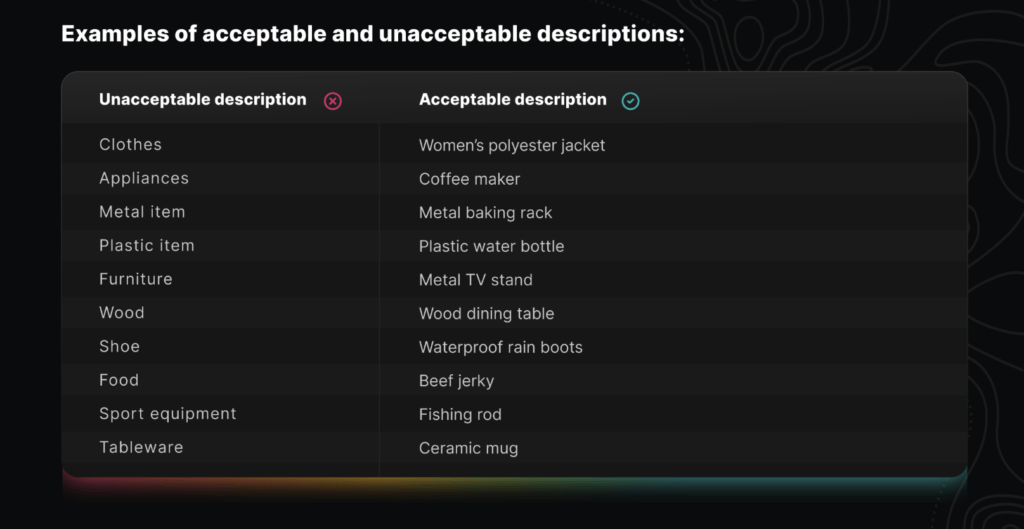 product description for ics2 compliance eu